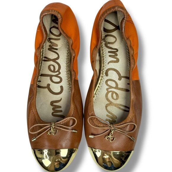 Sam Edelman Fairleigh Brown Orange Gold Cap Toe Ballet Flats Size 7.5 Minimalist - Picture 5 of 10